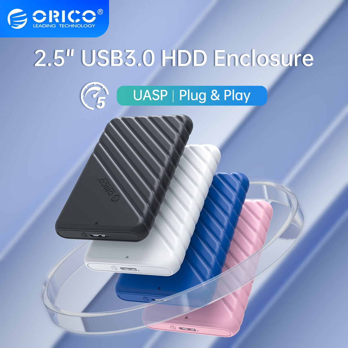 2.5 inch Hard Drive Enclosure, ORICO SATA to USB 3.1 Tool Free External Hard Drive Case Supports UASP TRIM Smart Sleep, SATA Adapter USB 3.0 to SATA III for 2.5 Inch SSD & HDD 9.5mm 7mm, Max 6TB Compa